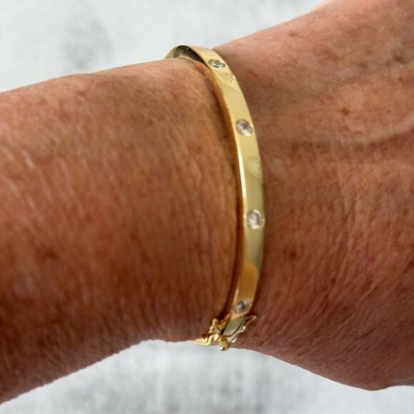 Rachel Zoe 925 Sterling Silver Gold Plated Bangle Bracelet w 5 CZ studs - Picture 11 of 16